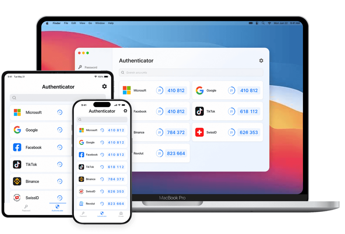 Authenticator App running on MacBook, iPad and iPhone