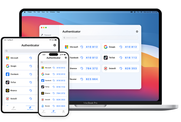 MacBook、iPad、および iPhone で実行される Authenticator App